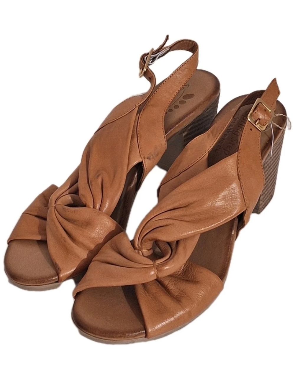 Spring Step Madeleine Brown Leather Block Heel Strappy Sandals Womens Size 6.5